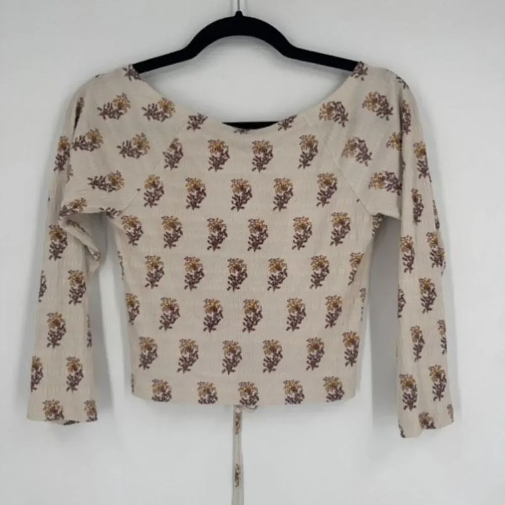 Anthropologie Sabrina Cinched‎ Crop Top Shirt neutral floral color Small Boho